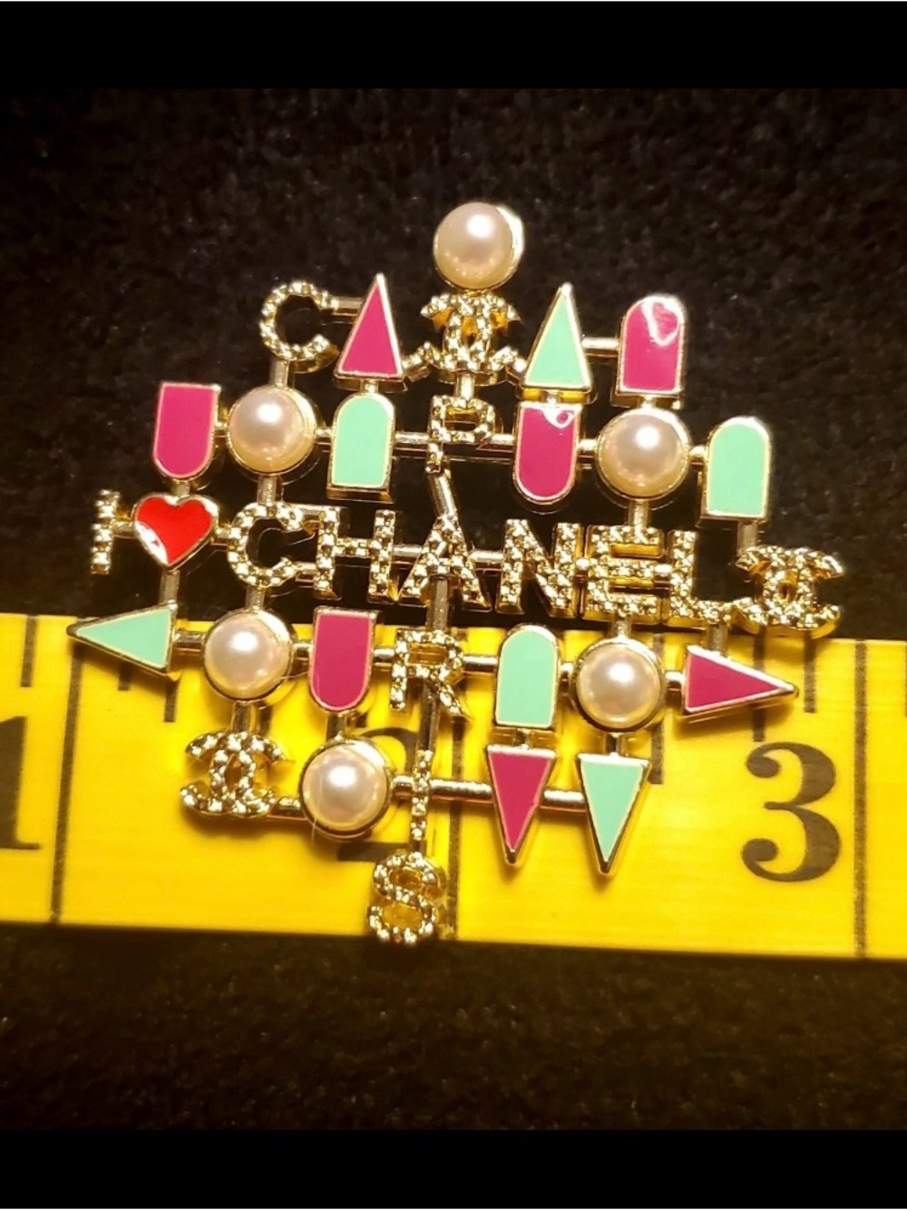 Vintage ChaneI  Multi-Color Faux Pearl and Stone Brooch Gold - Tone - Picture 2 of 2